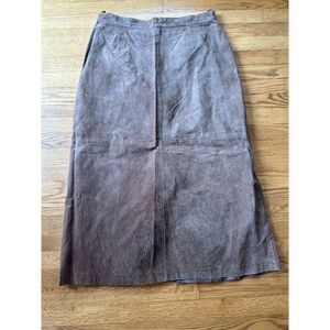 Vintage Lew Magram Leather Suede Fringe Brown Midi Skirt Size 18 Western